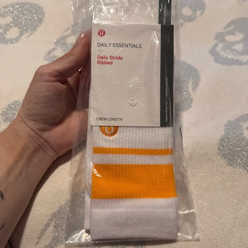 lululemon athletica Daily Essentials White and Yellow Crew Socks